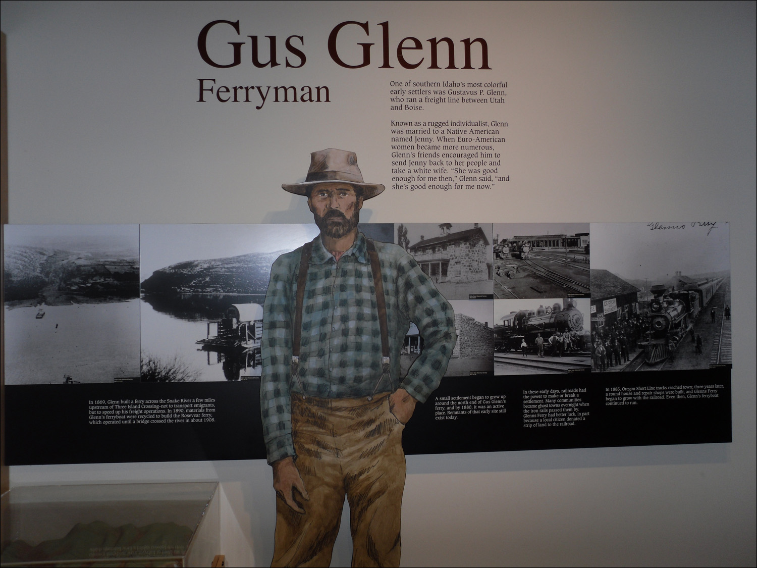Displays @ the Oregan Trail History & Education Center in the Three Islands Crossing State Park- Gus Glen established ferry across the Snake River.